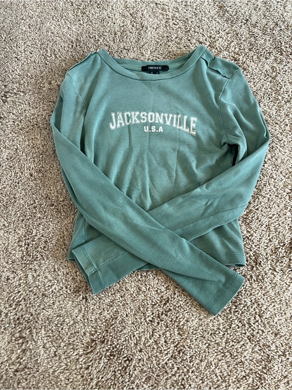 Forever 21 Sage Green Jacksonville Graphic Crewneck Sweater